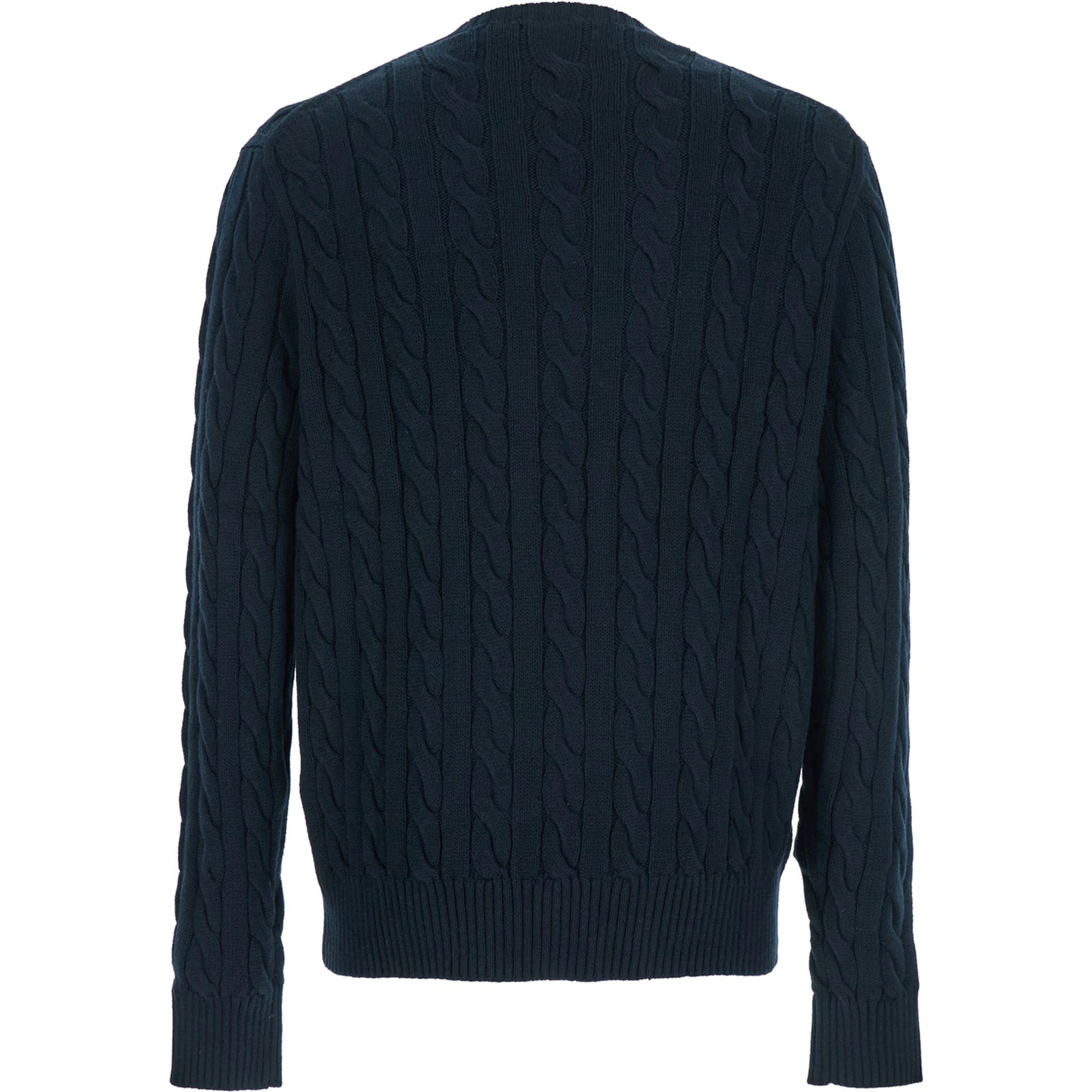 Blue Crewneck Sweater with Pony Embroidery on the Front and Woven Knit in Cotton Man