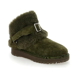 Snug Green Ankle Boots with Strap in Suede and Shearling Woman