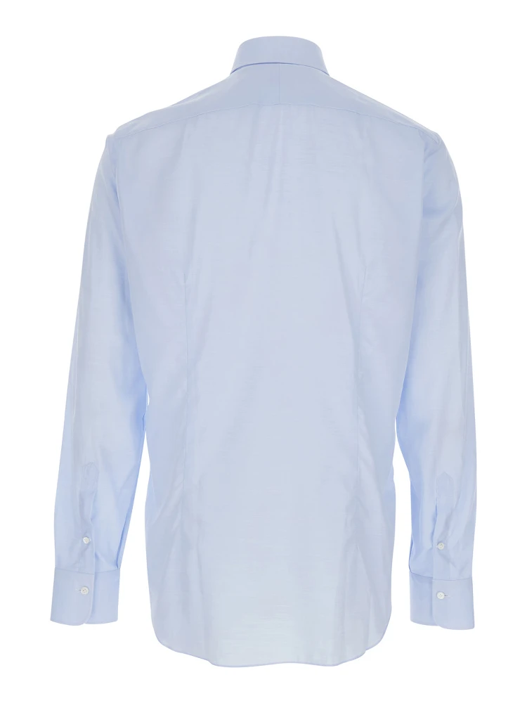 Light Blue Shirt with Classic Collar in Cotton Blend Stretch  Man alternative