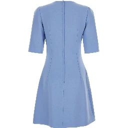 Light Blue Midi Fit and Flare Dress in Wool Woman