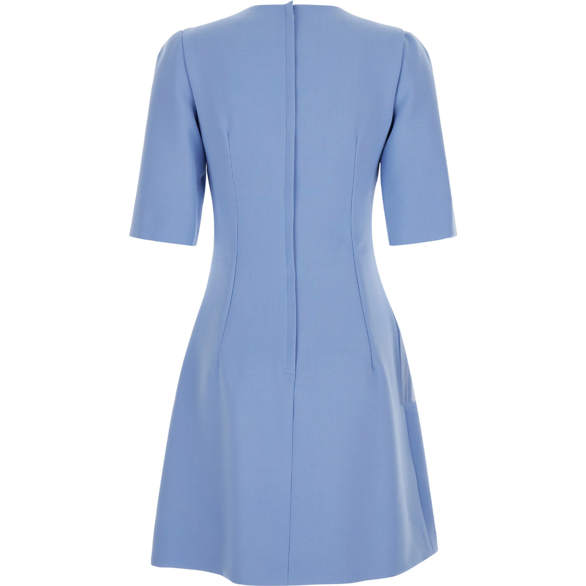 Light Blue Midi Fit and Flare Dress in Wool Woman