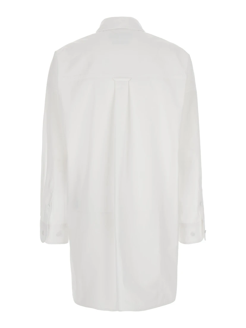 White Shirt with Classic Collar and Logo Lettering on the Collar in Cotton Woman