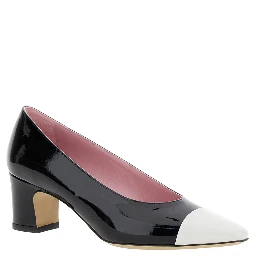 Edith Black Pumps with Contrasting Toe in Leather Woman