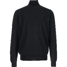 كنزة صوفية سوداء برقبة عالية وأكمام طويلة للرجال