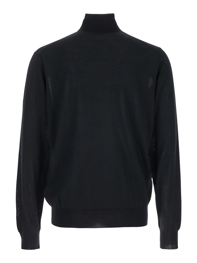 Black Turtleneck with Long Sleeves in Wool Man