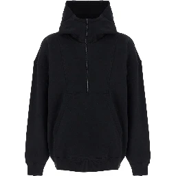 Black Hoodie with Logo Lettering Embroidery in Cotton Man