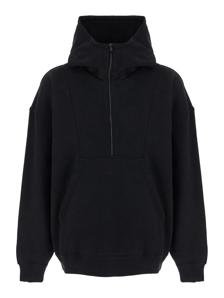 Black Hoodie with Logo Lettering Embroidery in Cotton Man