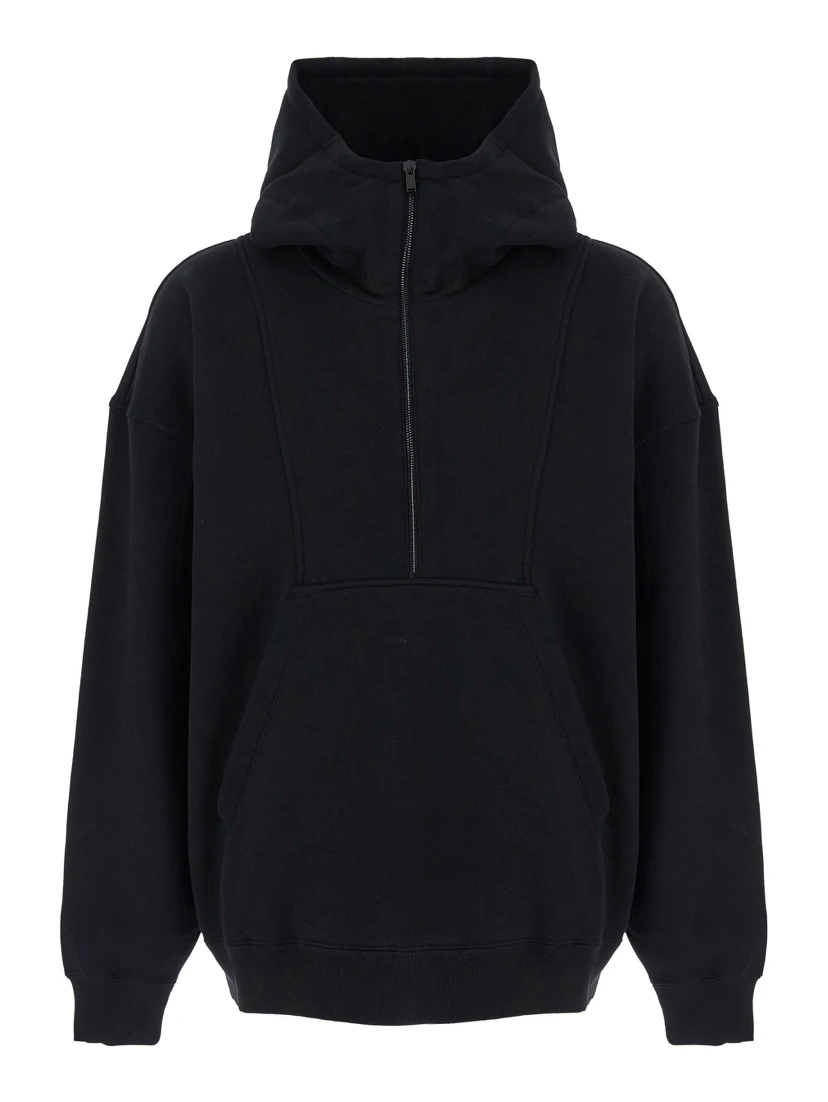 Black Hoodie with Logo Lettering Embroidery in Cotton Man