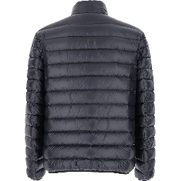 Black High Neck Down Jacket with Logo Detail in Tech Fabric Man