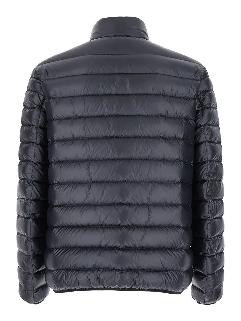 Black High Neck Down Jacket with Logo Detail in Tech Fabric Man