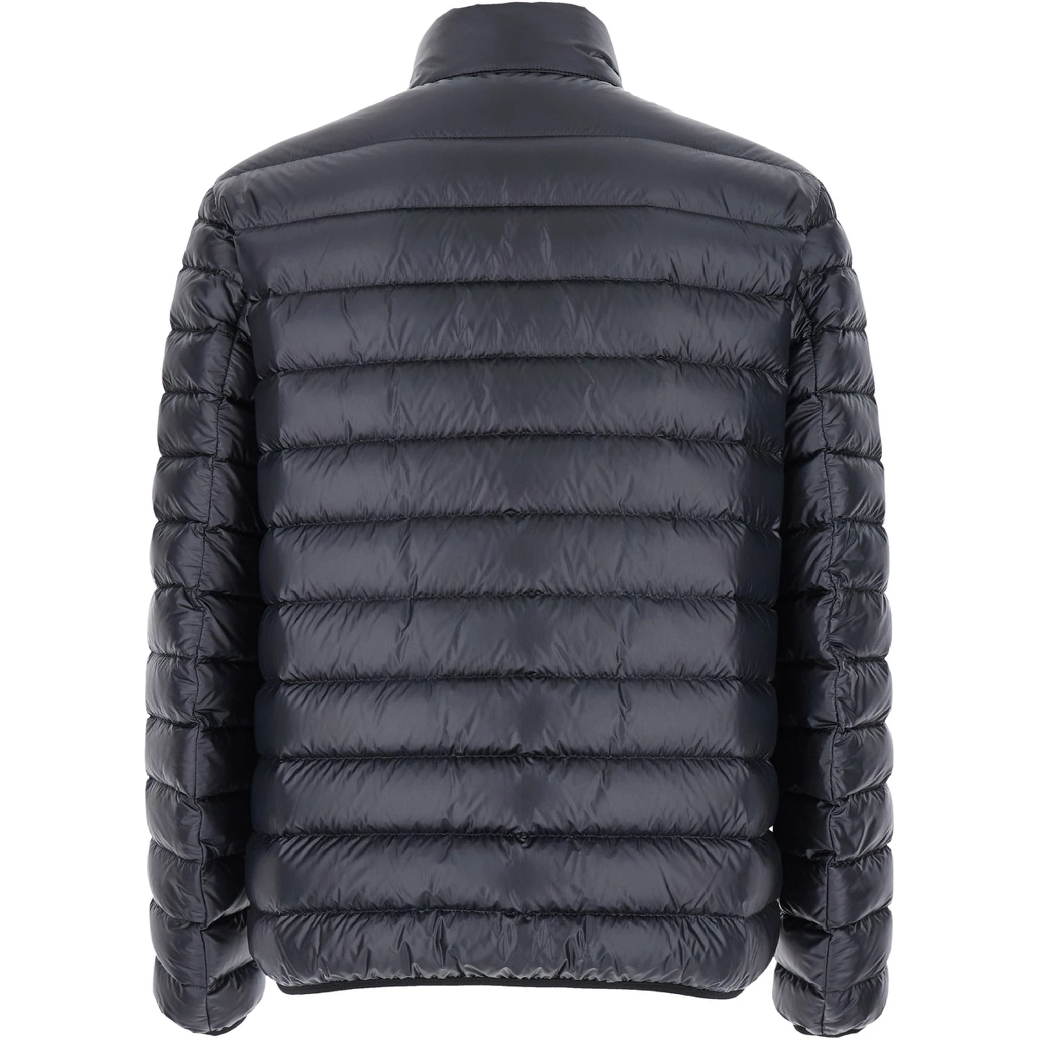 Black High Neck Down Jacket with Logo Detail in Tech Fabric Man