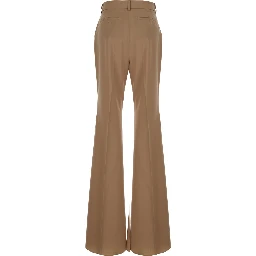 Beige Flared Pants with Concealed Closure in Wool Woman