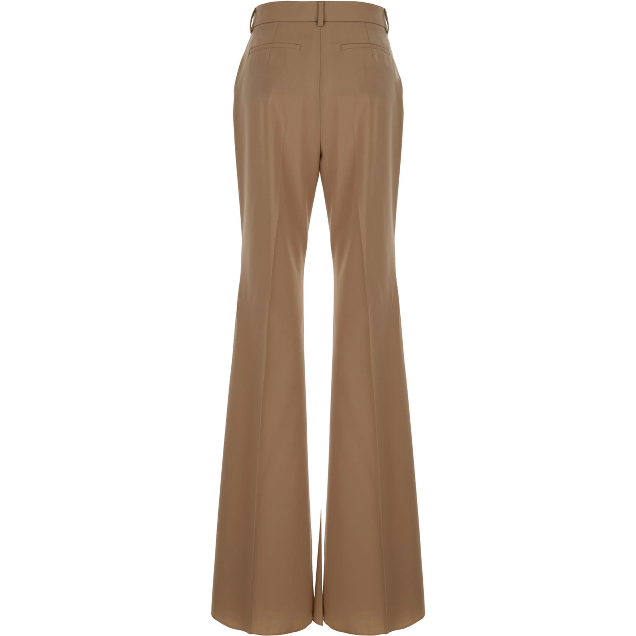 Beige Flared Pants with Concealed Closure in Wool Woman
