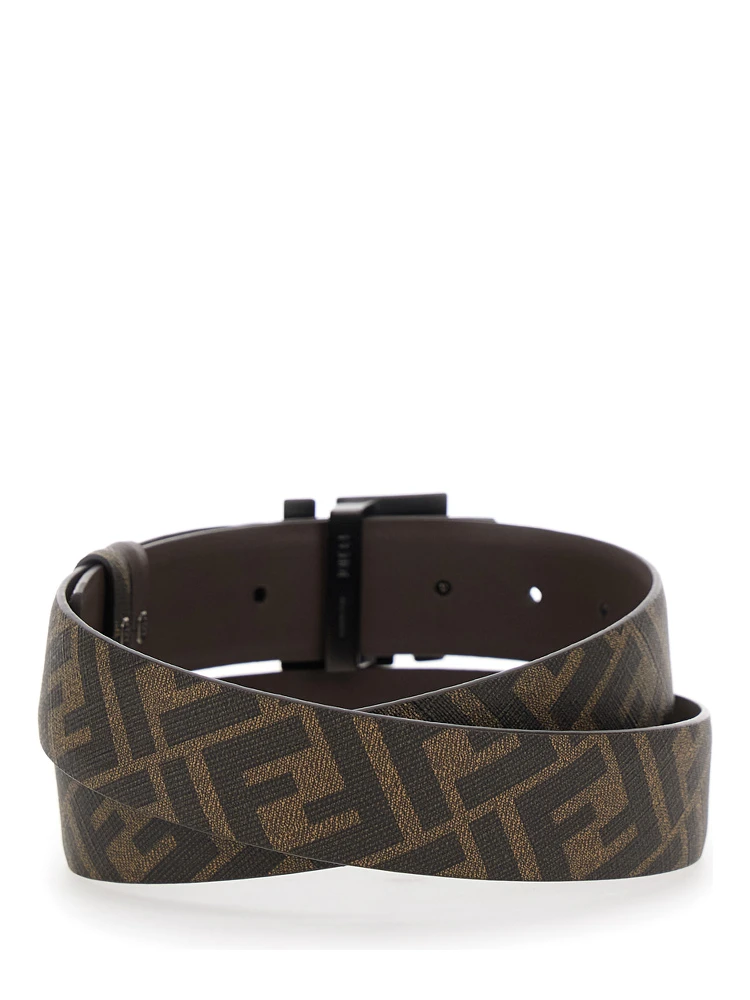 Brown Belt with Metallic FF Logo Plaque on the Front and FF Motif in Leather Man alternative
