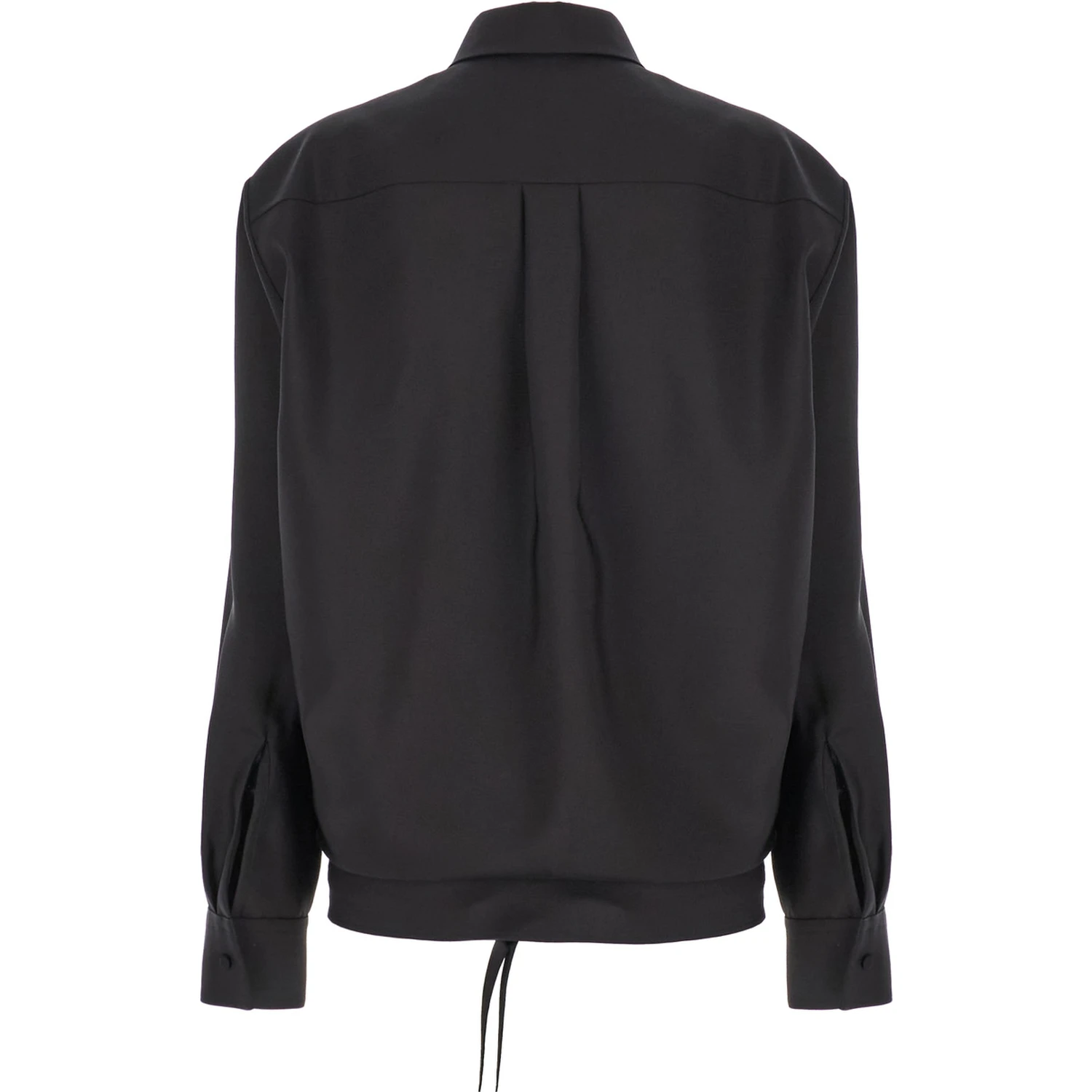 Black Shirt with Hidden Front Closure in Wool Blend Woman