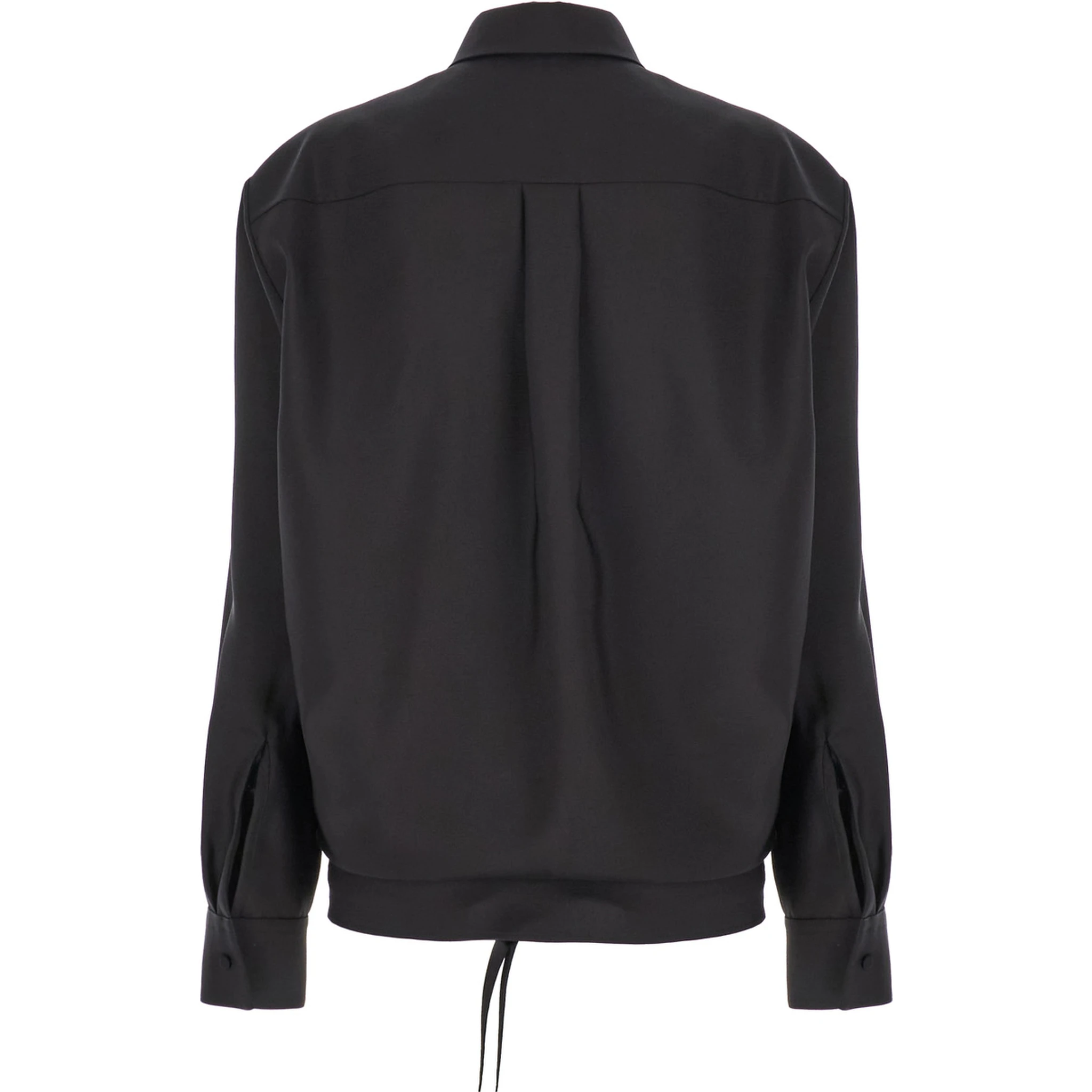 Black Shirt with Hidden Front Closure in Wool Blend Woman