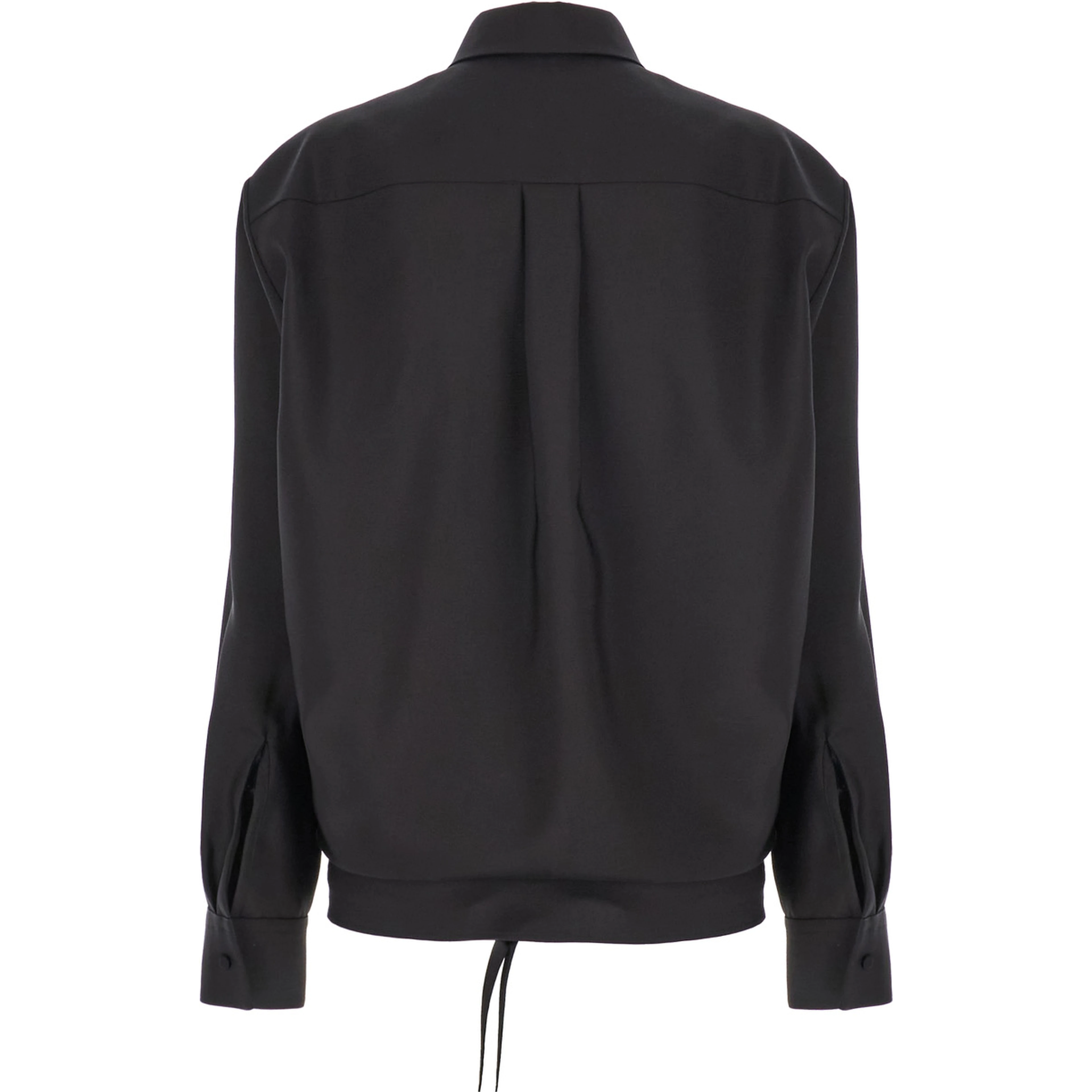 Black Shirt with Hidden Front Closure in Wool Blend Woman