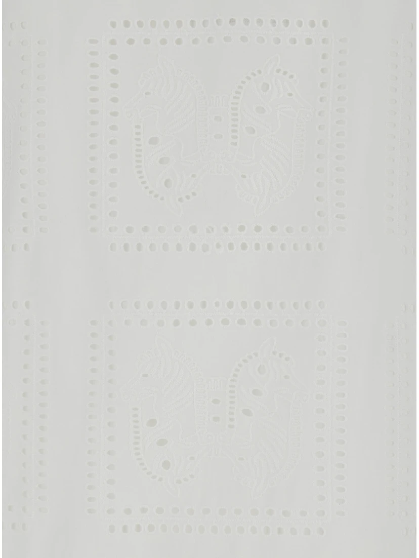 Midi White Dress with Embroidery in Cotton Woman