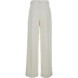 White High-Waist Pants with Pences in Cotton Blend Woman