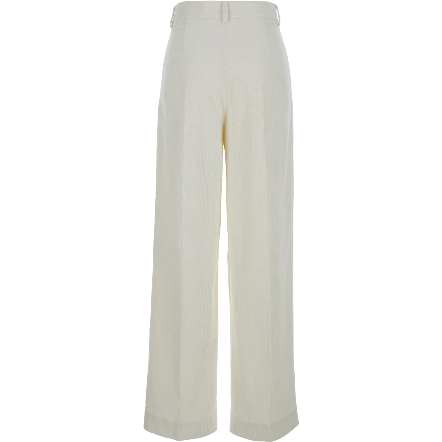 White High-Waist Pants with Pences in Cotton Blend Woman