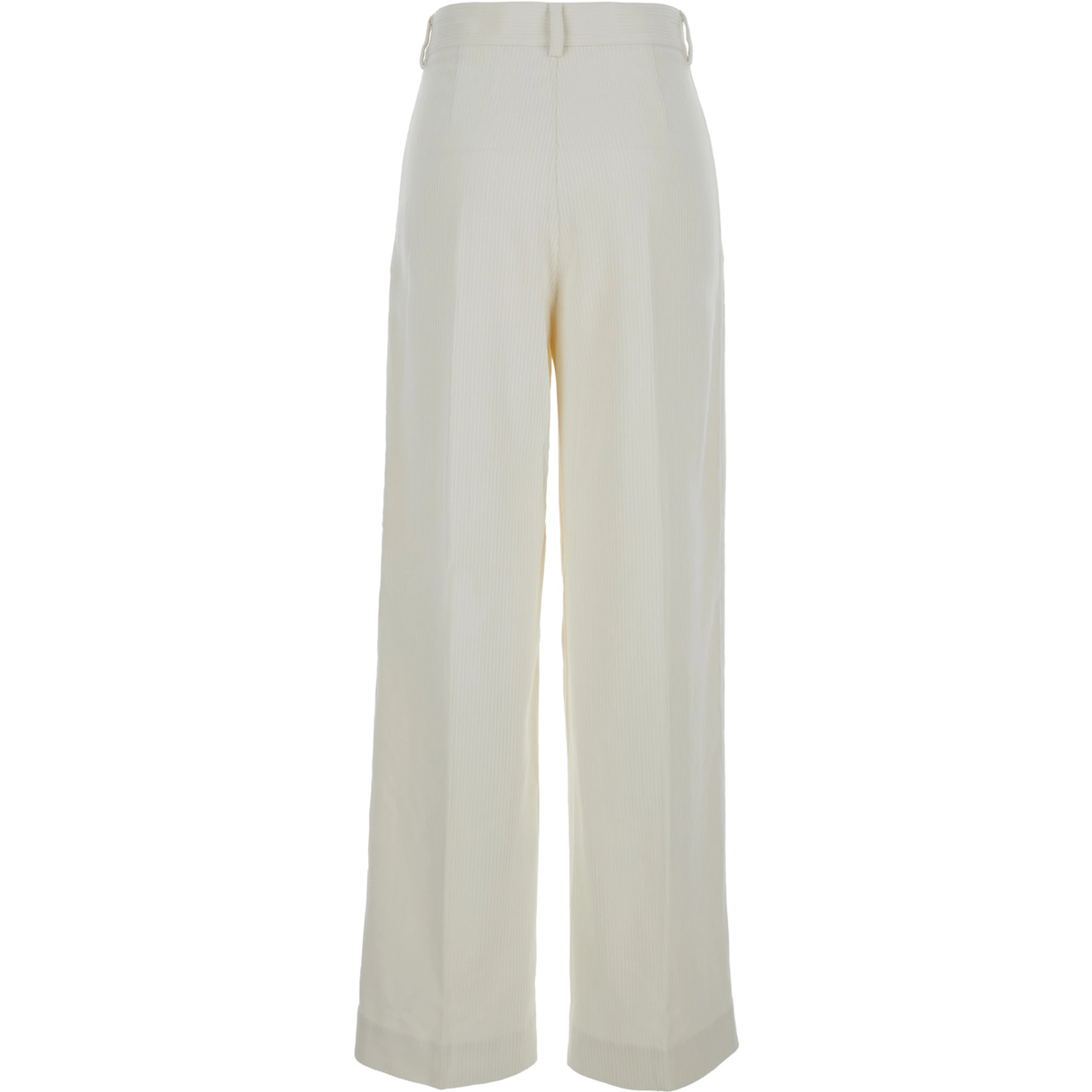 White High-Waist Pants with Pences in Cotton Blend Woman