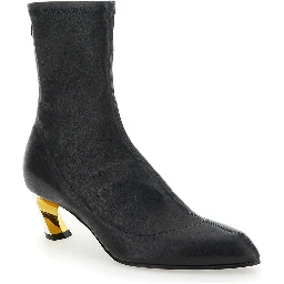 Armadillo Black Ankle Boots with Golden Heel in Smooth Leather Woman