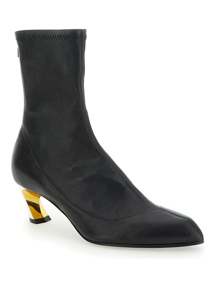 Armadillo Black Ankle Boots with Golden Heel in Smooth Leather Woman alternative