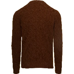 Brown Cable Knit Sweater in Wool and Cashmere Man Gaudenzi