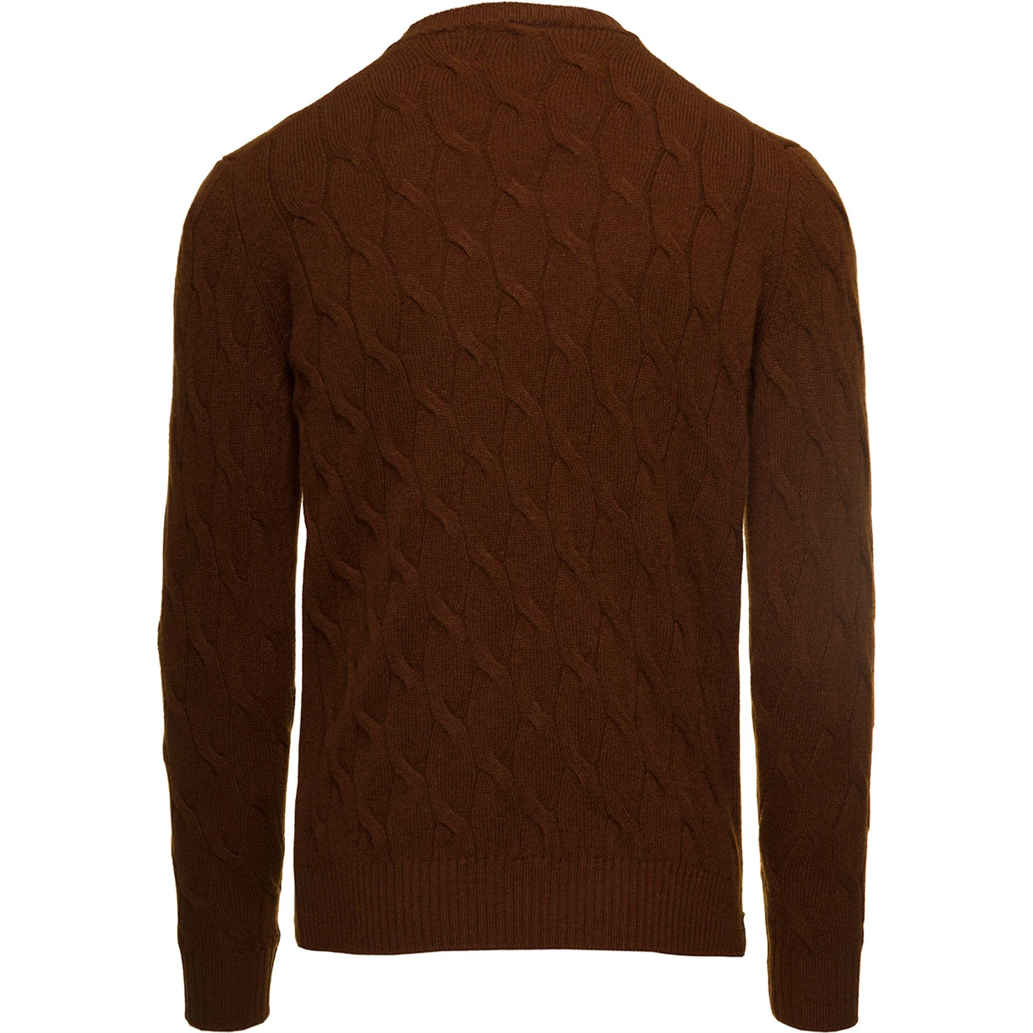 Brown Cable Knit Sweater in Wool and Cashmere Man Gaudenzi