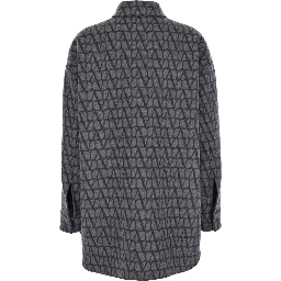 Grey Reversible Shirt with Toile Iconographe Jacquard Pattern in Wool Blend Woman