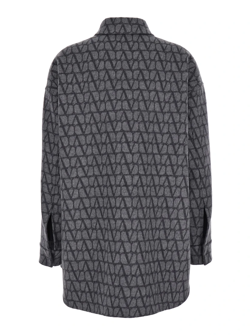 Grey Reversible Shirt with Toile Iconographe Jacquard Pattern in Wool Blend Woman