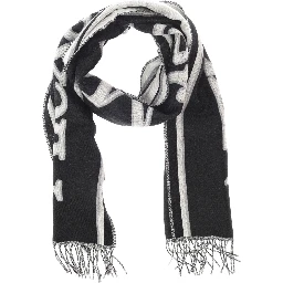Black and White Scarf with Varsity Logo in Wool Man