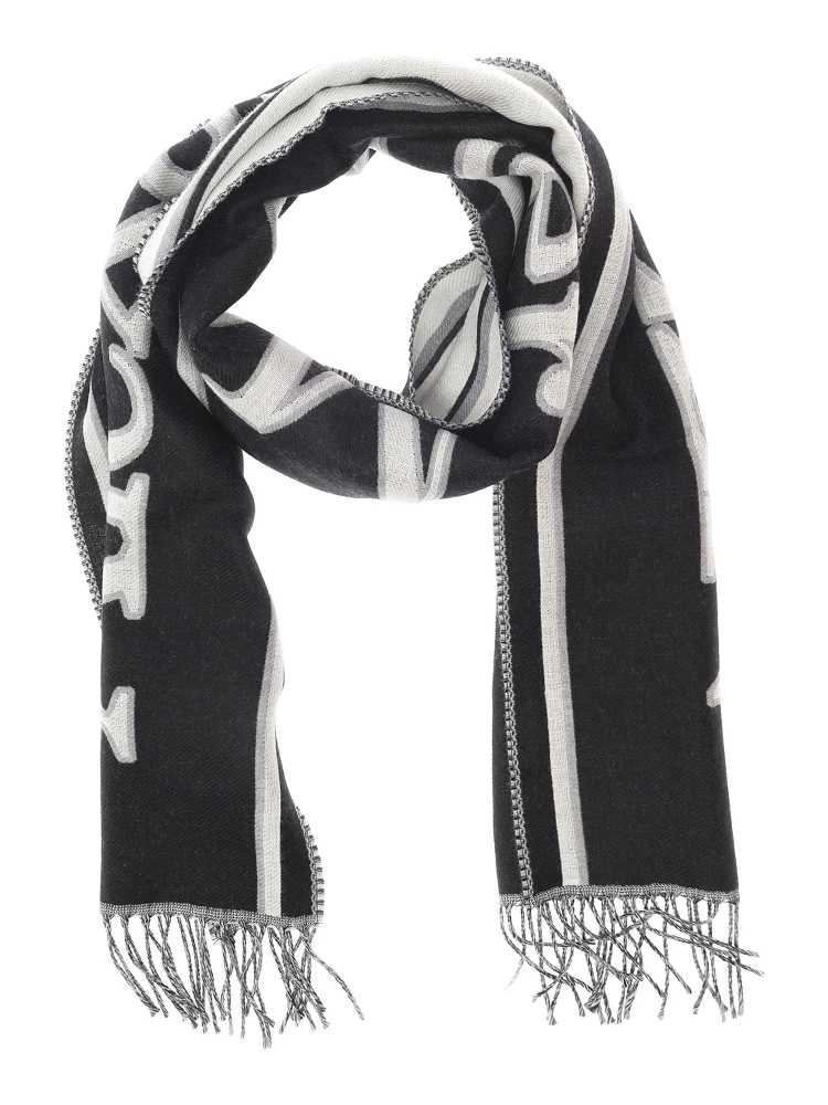Black and White Scarf with Varsity Logo in Wool Man alternative
