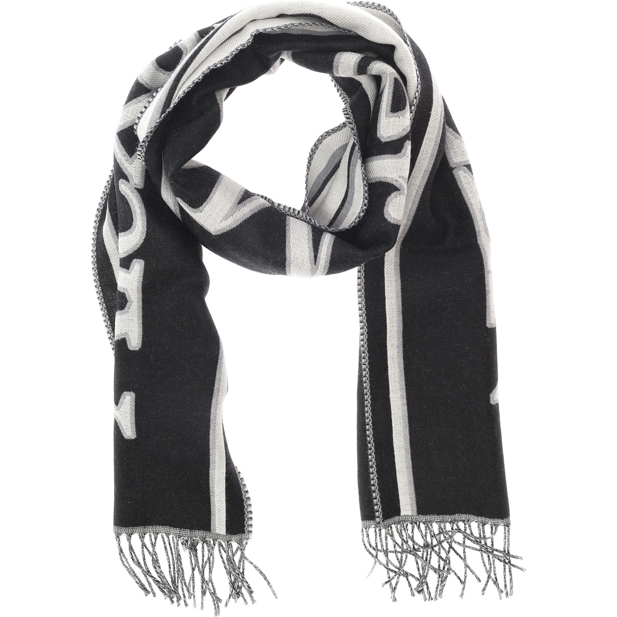 Black and White Scarf with Varsity Logo in Wool Man