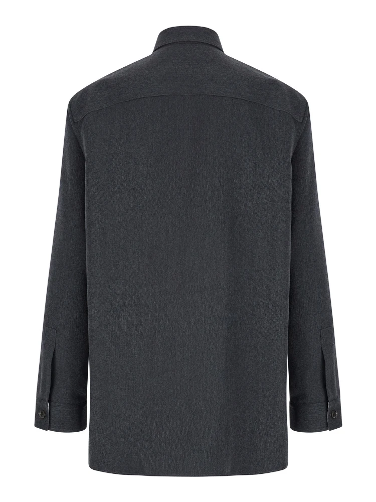 قميص رمادي بياقة مدببة من الصوف للرجال alternative