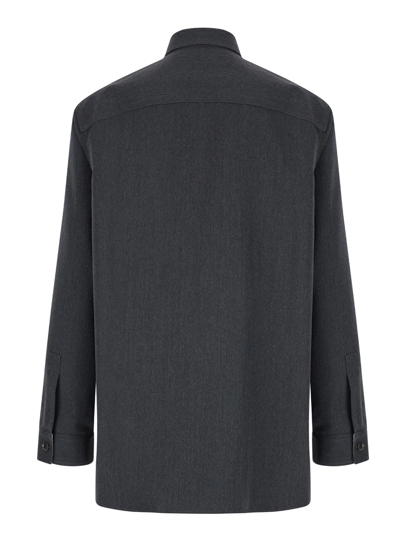 قميص رمادي بياقة مدببة من الصوف للرجال