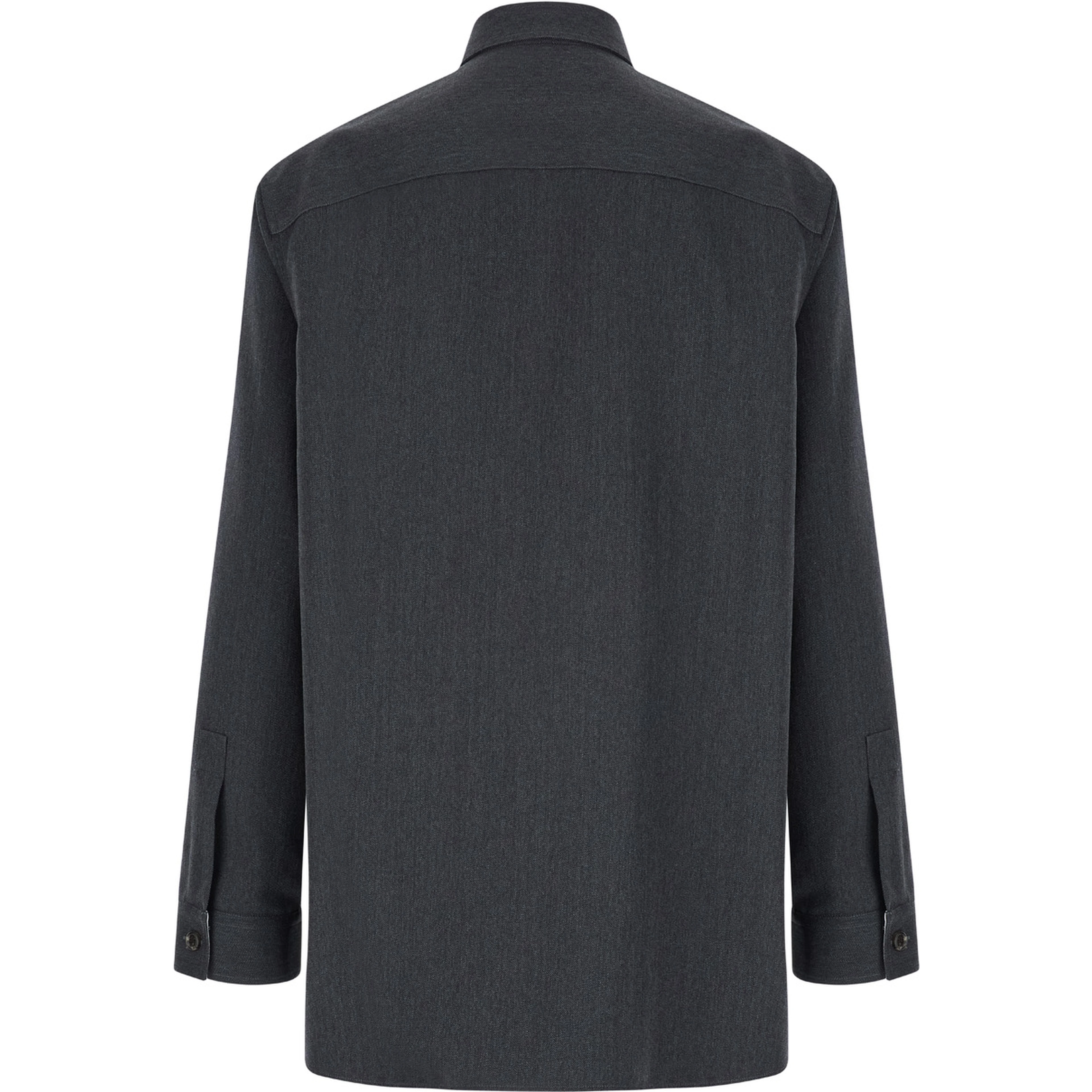 Grey Shirt with Pointed Collar in Wool Man