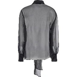 Black Shirt with Classic Collar and Neck Scarf in SIlk Woman