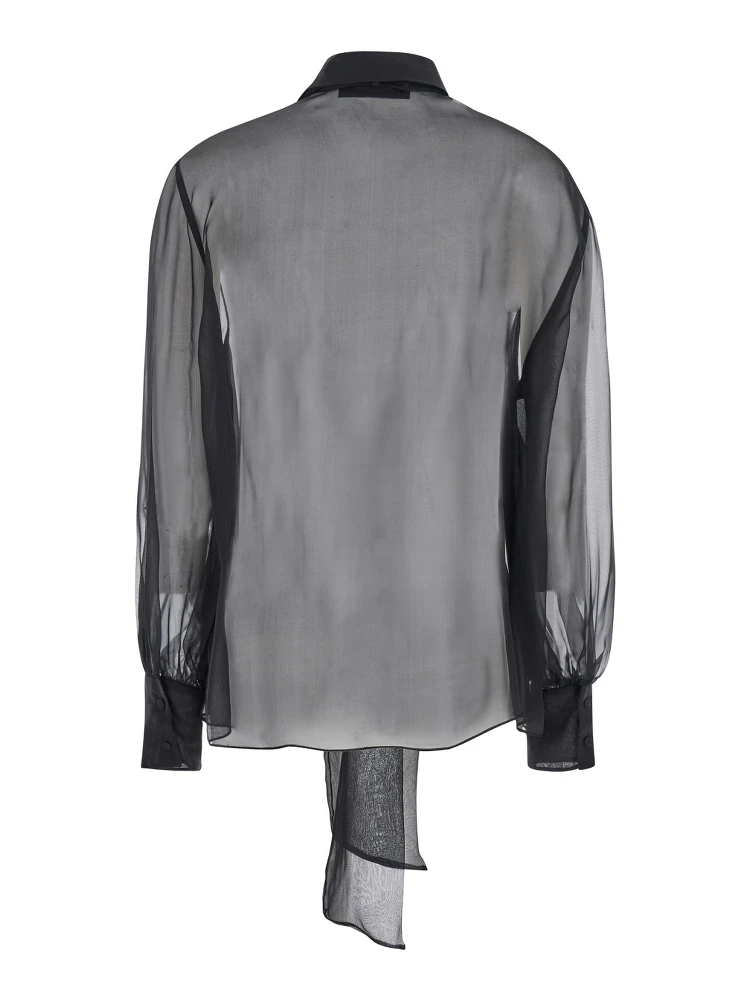 Black Shirt with Classic Collar and Neck Scarf in SIlk Woman alternative