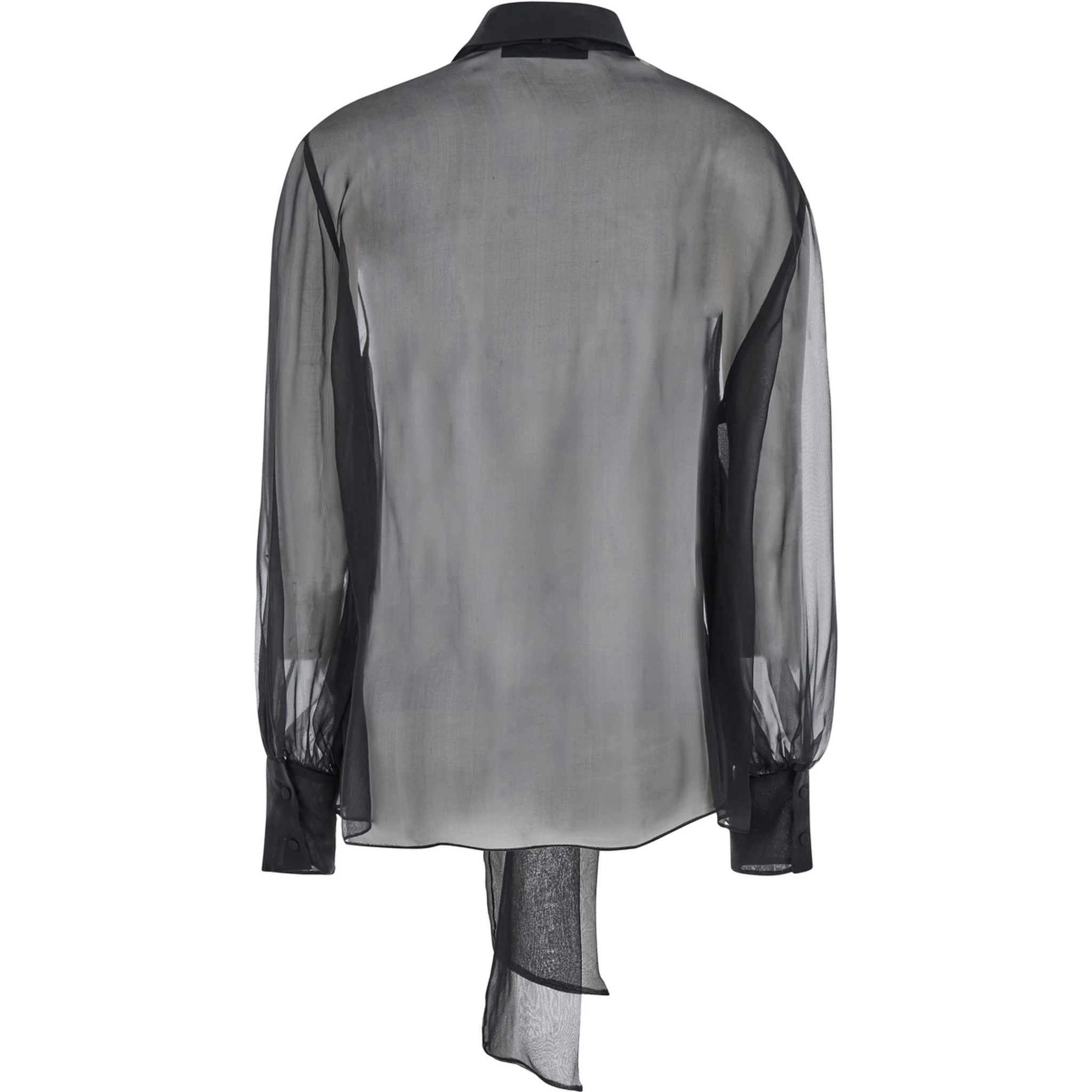 Black Shirt with Classic Collar and Neck Scarf in SIlk Woman