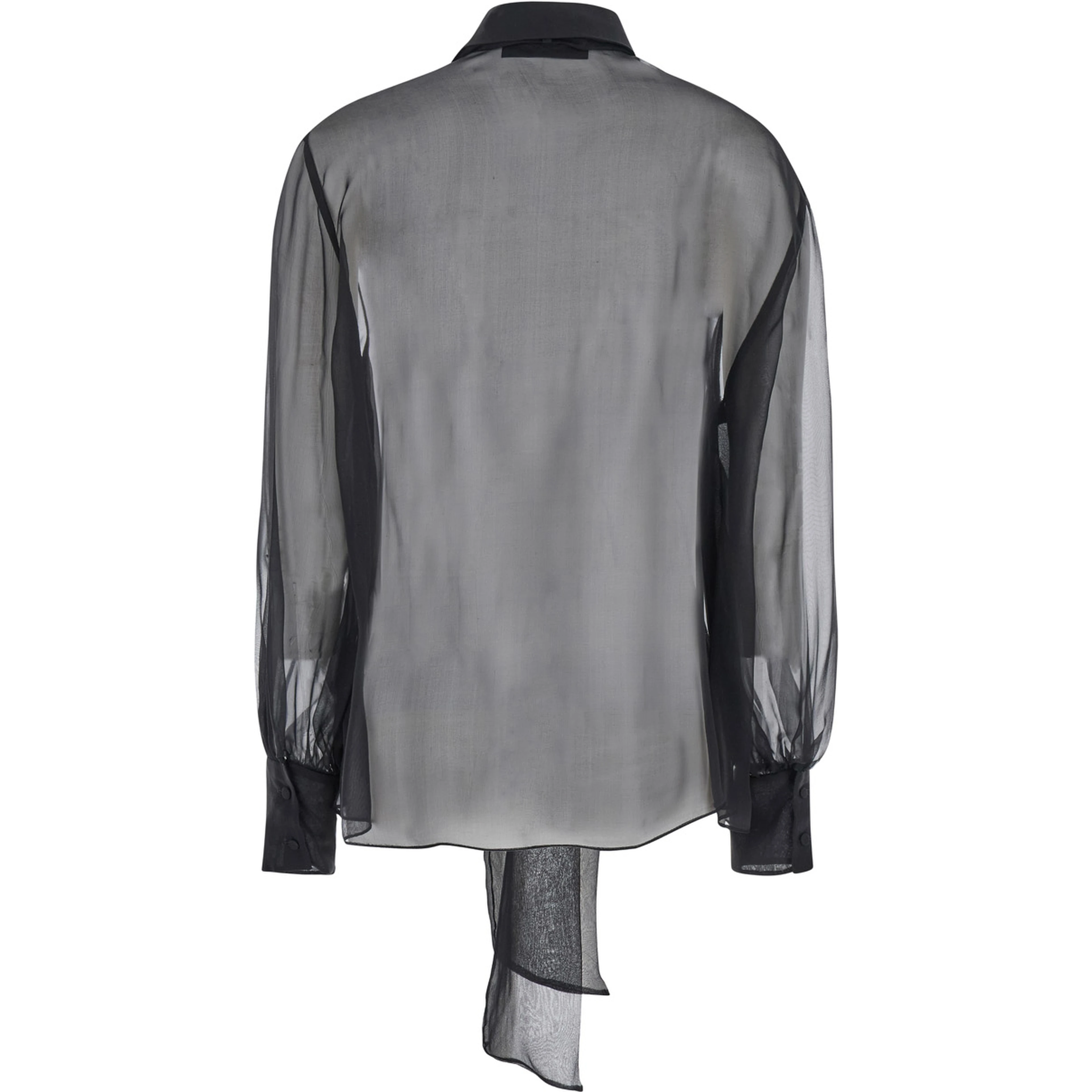 Black Shirt with Classic Collar and Neck Scarf in SIlk Woman