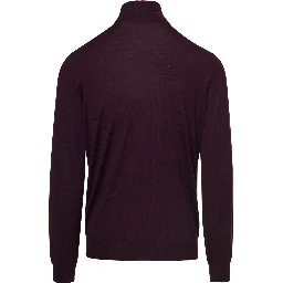 كنزة صوفية بياقة عالية بلون بورغندي وحواف مضلعة من تصميم غاودنزي للرجال