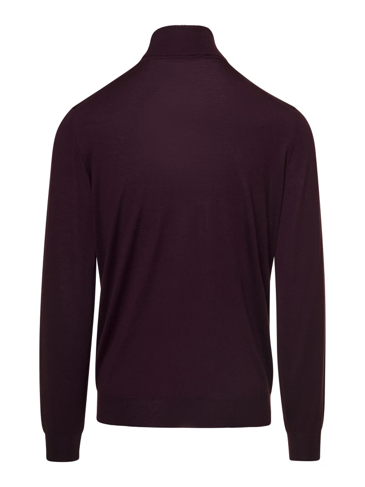 كنزة صوفية بياقة عالية بلون بورغندي وحواف مضلعة من تصميم غاودنزي للرجال alternative