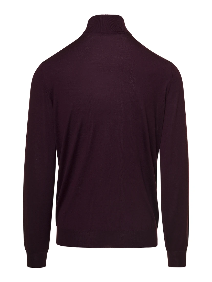 كنزة صوفية بياقة عالية بلون بورغندي وحواف مضلعة من تصميم غاودنزي للرجال
