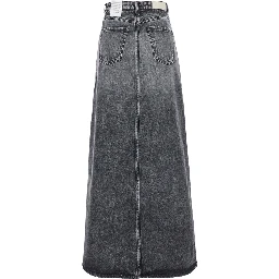 Grey High Waist Long Skirt with Logo Patch on the Rear and Logo Detail on the Rear in Denim Woman
