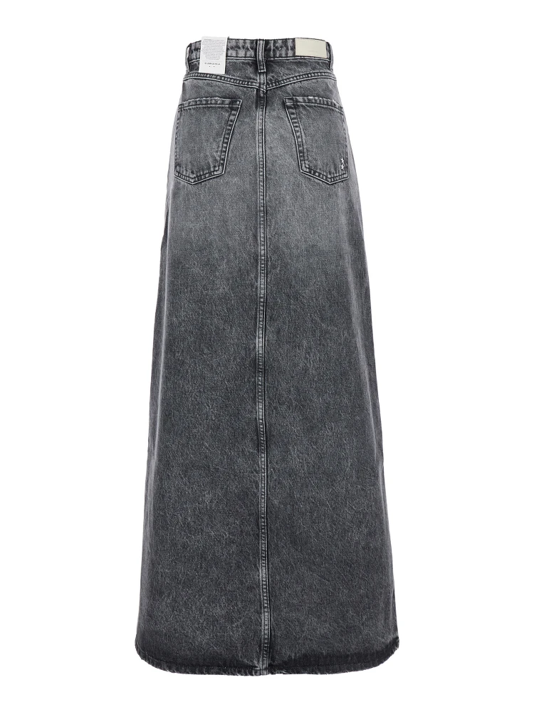 Grey High Waist Long Skirt with Logo Patch on the Rear and Logo Detail on the Rear in Denim Woman alternative