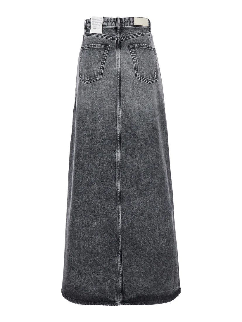 Grey High Waist Long Skirt with Logo Patch on the Rear and Logo Detail on the Rear in Denim Woman