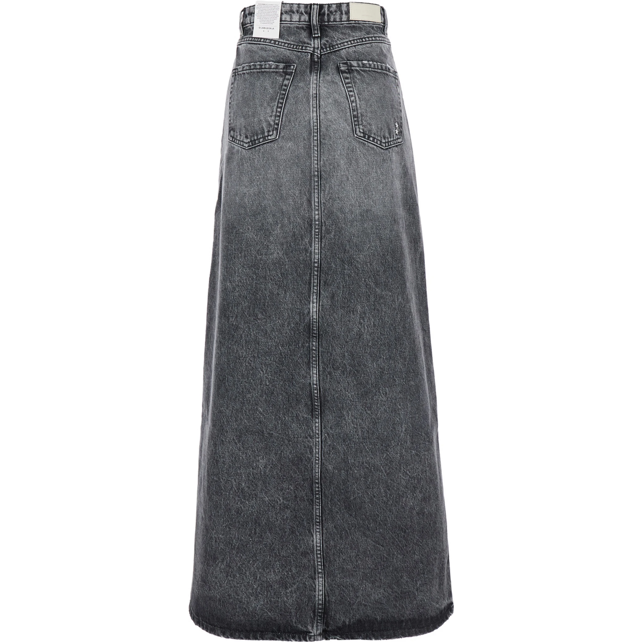 Grey High Waist Long Skirt with Logo Patch on the Rear and Logo Detail on the Rear in Denim Woman