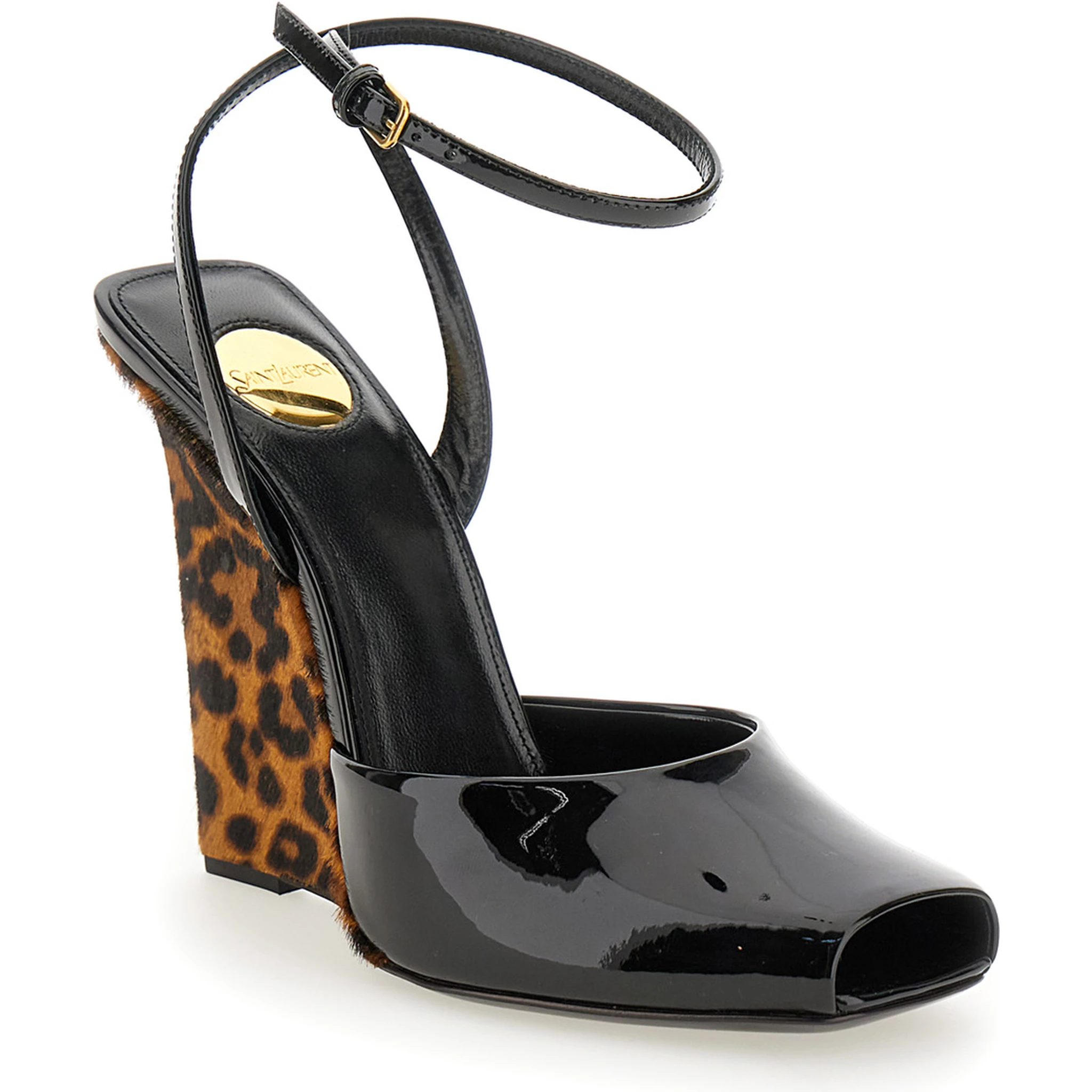 Scandale Black Wedges with Animalier Print in Patent Leather Woman