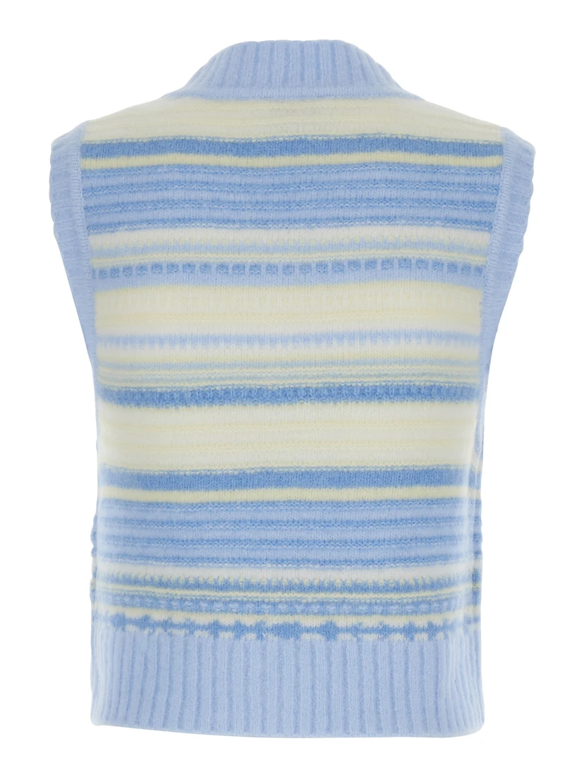 Multicolor Knit Vest with Stripe Motif in Wool Woman